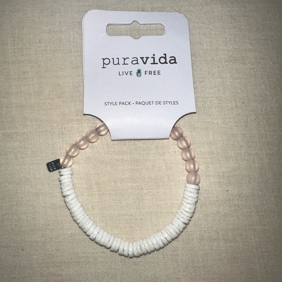 BRAND NEW - Pura Vida Puka Shell & Frosted Bead Stretch Bracelet in color Pink - Picture 5 of 7